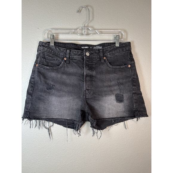 Old Navy Pants - Old Navy Womens 12 Black Gray Button Fly Cutoff Shorts High‎ Rise OG Straight